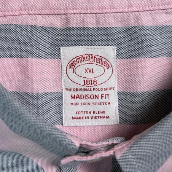 Brooks Brothers Pink Striped Short Sleeve Button Shirt Size XXL Madison Fit NWT - Picture 6 of 11